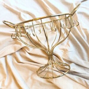 Gold Metal vintage punch bowl holder with hangers for glasses